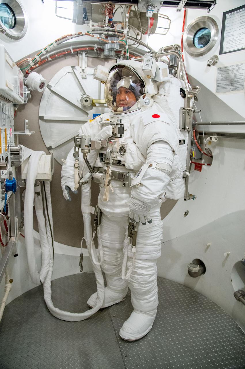 PHOTO DATE: 20 June 2013 LOCATION: Bldg. 7, SSATA Chamber SUBJECT: JAXA Astronaut Koichi Wakata during SSATA Dry Run. PHOTOGRAPHER: Mark Sowa