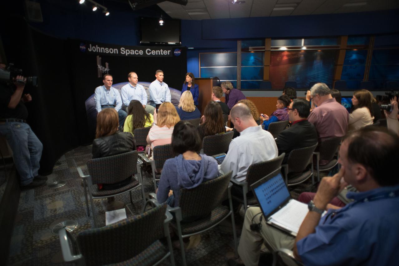 Expedition 37 Crew News Conference (Oleg Kotov, Sergey Ryazansky, Michael Hopkins).  Photo Date: July 17, 2013.  Location: Building 2N - Press Conference Room.  Photographer: Robert Markowitz 