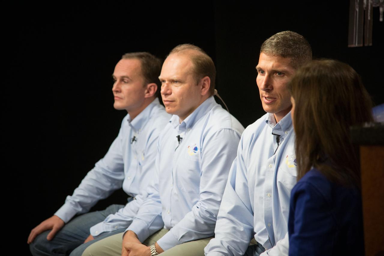 Expedition 37 Crew News Conference (Oleg Kotov, Sergey Ryazansky, Michael Hopkins).  Photo Date: July 17, 2013.  Location: Building 2N - Press Conference Room.  Photographer: Robert Markowitz 