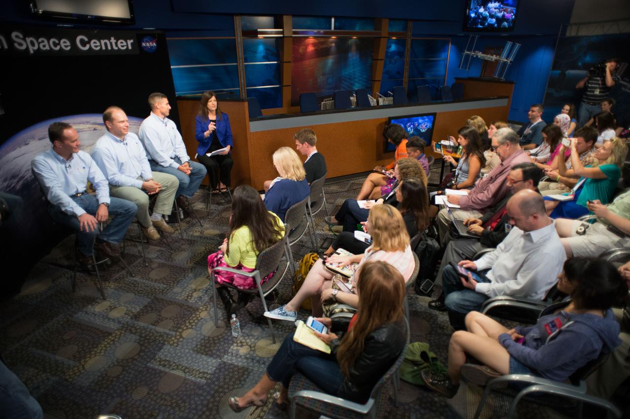 Expedition 37 Crew News Conference (Oleg Kotov, Sergey Ryazansky, Michael Hopkins).  Photo Date: July 17, 2013.  Location: Building 2N - Press Conference Room.  Photographer: Robert Markowitz 
