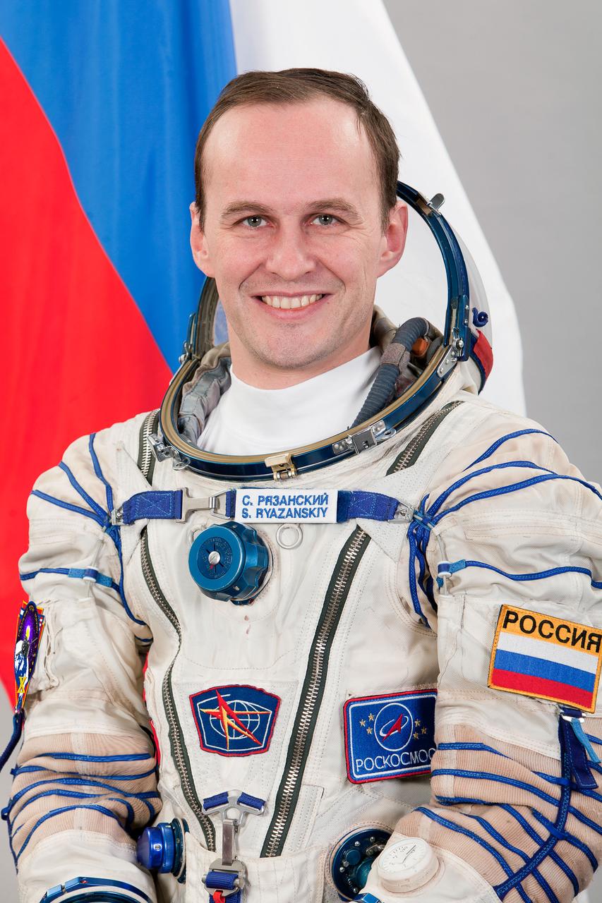 JSC2013-E-075997 (20 Feb. 2013) --- Russian cosmonaut Sergey Ryazanskiy, Expedition 37/38 flight engineer, attired in a Russian Sokol launch and entry suit, takes a break from training in Star City, Russia to pose for a portrait. Photo credit: Gagarin Cosmonaut Training Center