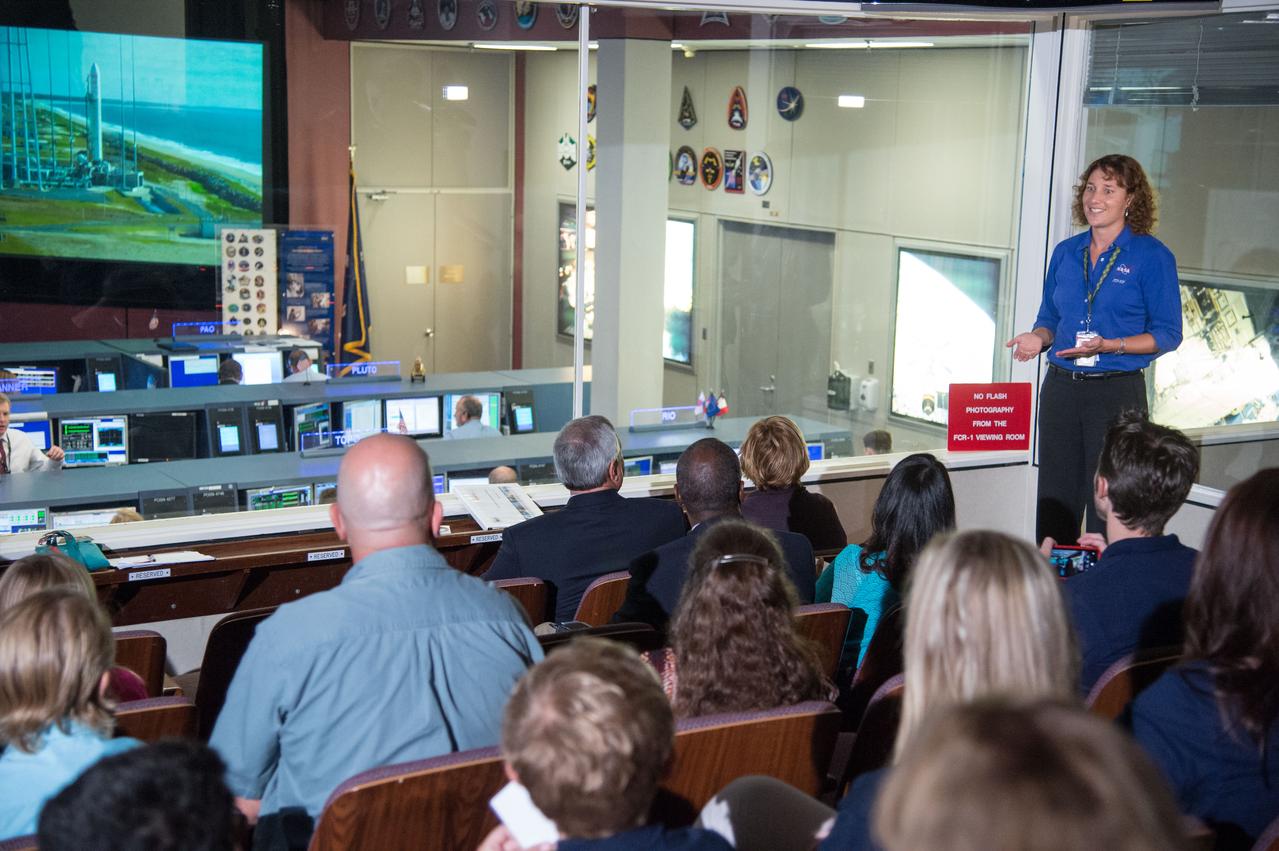 PHOTO DATE:  18 September 2013 LOCATION: Bldg. 30 FCR-1 Viewing Room SUBJECT: Students with experiements aboard the Orbital Sciences Cygnus launch watch the launch in the FCR-1 viewing room. PHOTOGRAPHER: Mark Sowa