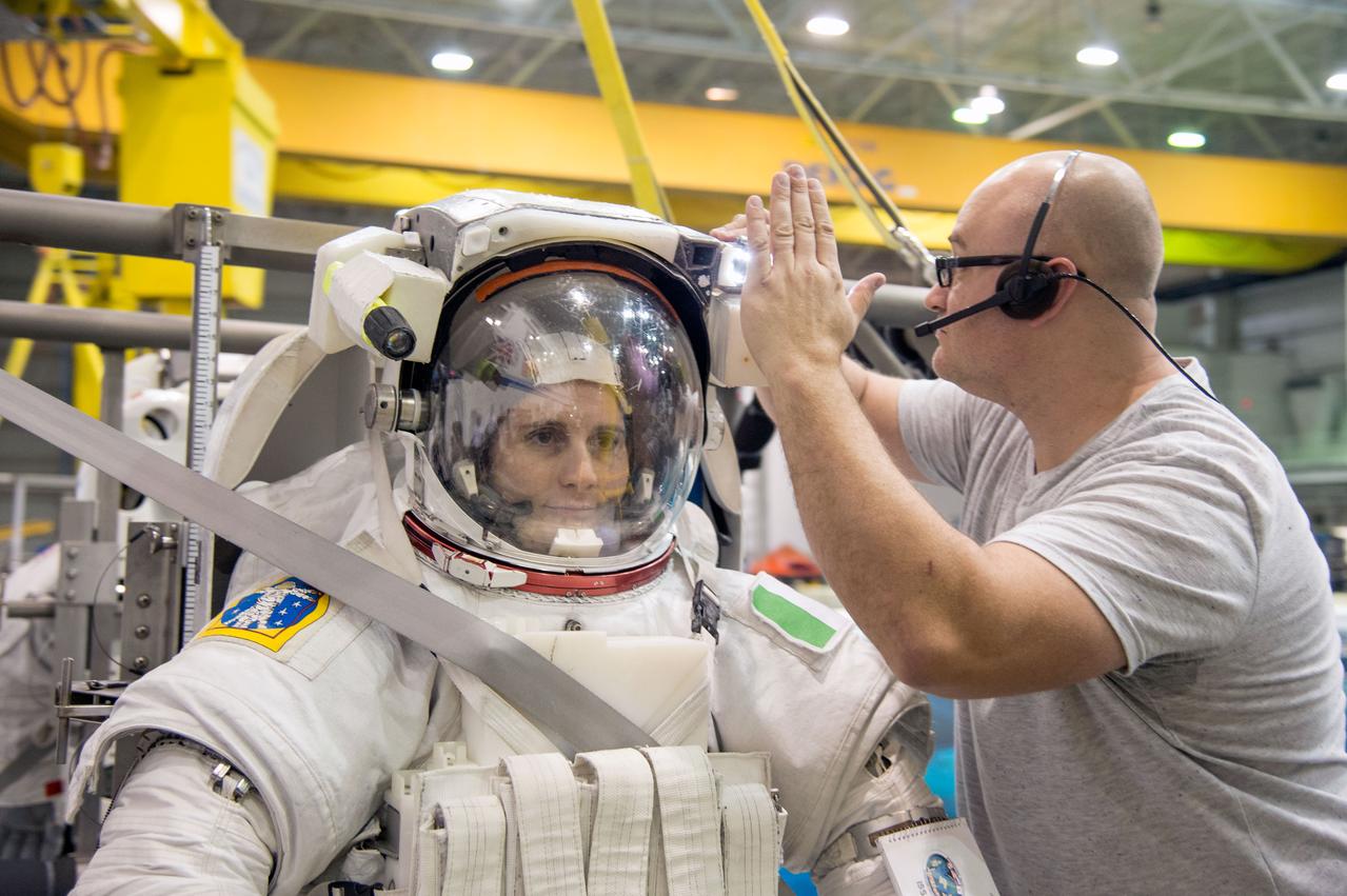 PHOTO DATE:   10-28-13 LOCATION:    NBL - Pool Topside SUBJECT: Expedition 42/43 crew training at the NBL with Scott Kelly and Samantha Cristoforetti during ISS EVA Maintenance 2 PRF. PHOTOGRAPHER:  BILL STAFFORD