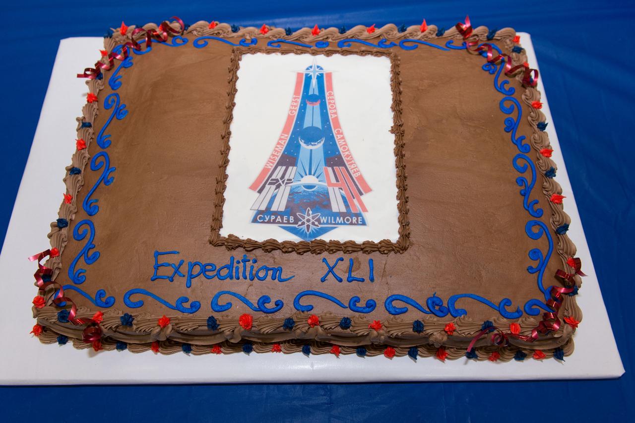 PHOTO DATE: 3-19-14 LOCATION: Bldg. 5 - High Bay SUBJECT: Soyuz 39 crew members (Expedition 41), Maxim Suraev, Greg Wiseman, Alexander Gerst during SSTF Cake Cutting Ceremony marking the end of their training. PHOTOGRAPHER: Lauren Harnett