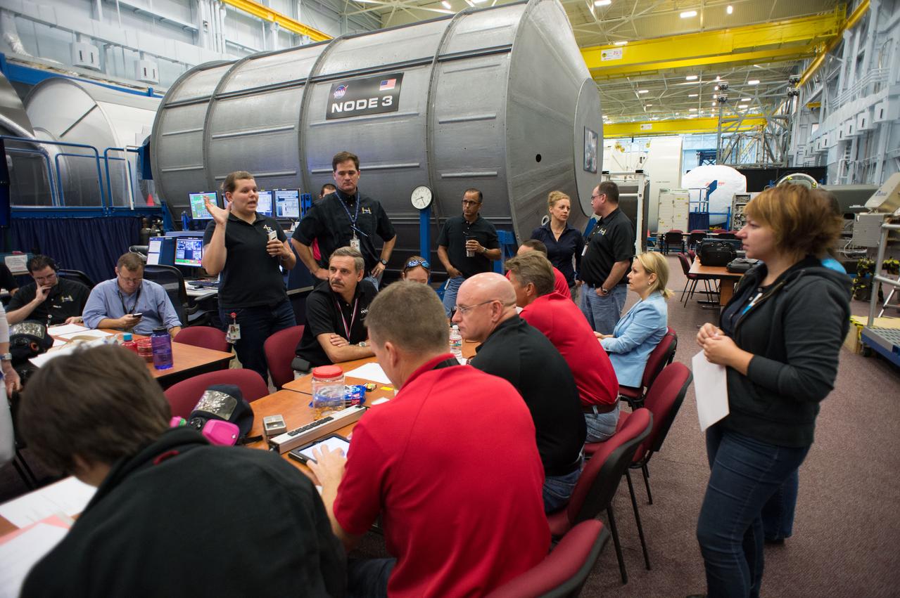 Expedition 43 Emergency Scenarios training in ISS mockups with Soyuz 41(Anton Shkaplerov, Samantha Cristoforetti, Terry Virts) and Soyuz 42 (Gennady Padalka, Mikhail Kornienko, Scott Kelly).  Photo Date: July 10, 2014.  Location: Building 9NW - ISS Mockups.  Photographer: Robert Markowitz