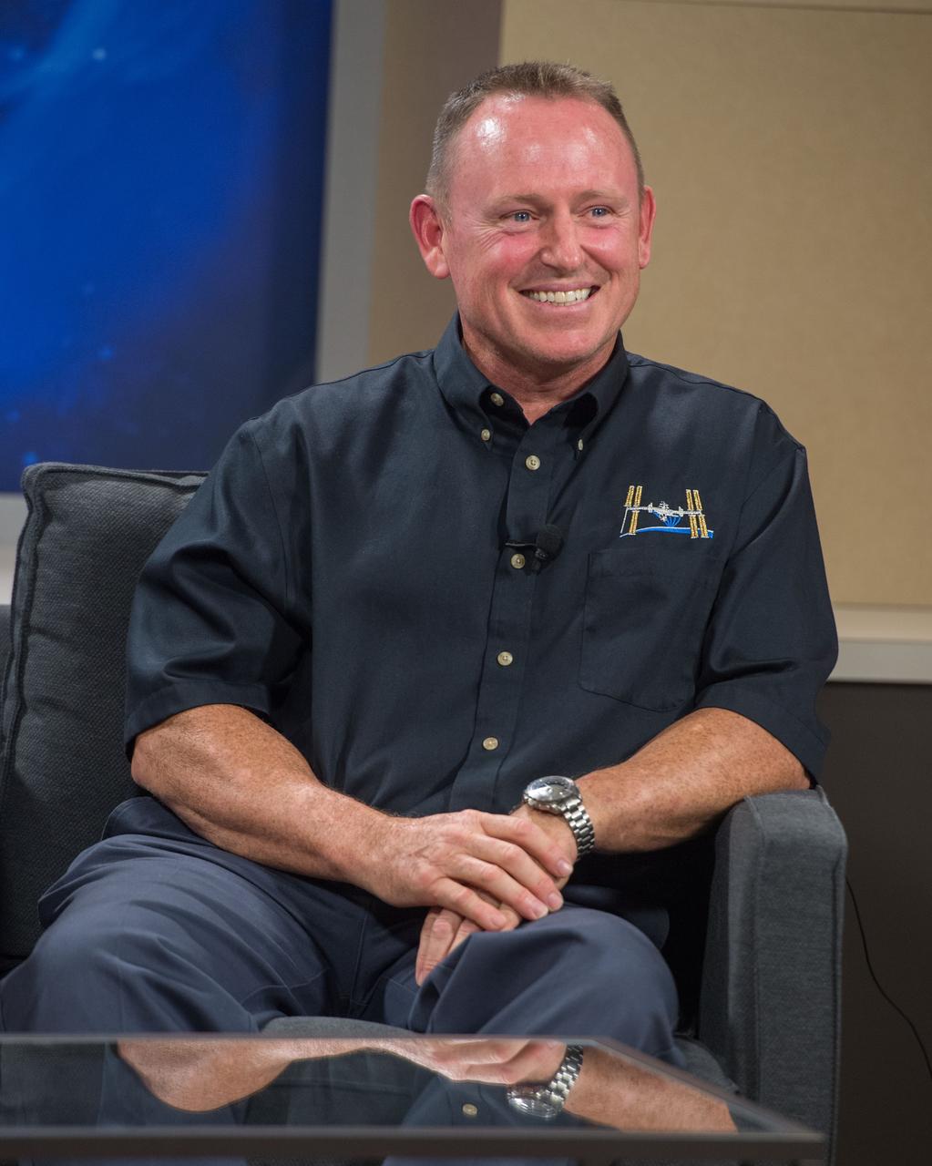  PHOTO DATE:  07-16-14  LOCATION:   Bldg. 2s - PAO Studio B SUBJECT: Expedition 41/42 Crew News Conference with crew members Elena Serova (RSA), Alexander Samokutyaev (RSA) and Barry "Butch" Wilmore.  PHOTOGRAPHER: BILL STAFFORD