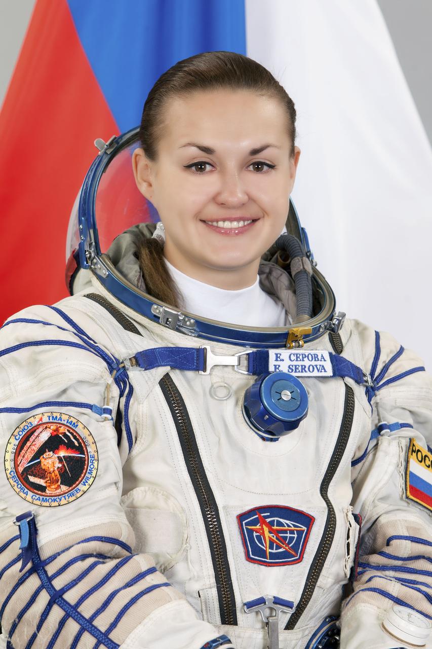 JSC2014-E-079954 (11 Dec. 2013) --- Russian cosmonaut Elena Serova, Expedition 41/42 flight engineer, attired in a Russian Sokol launch and entry suit, takes a break from training in Star City, Russia to pose for a portrait. Photo credit: Gagarin Cosmonaut Training Center
