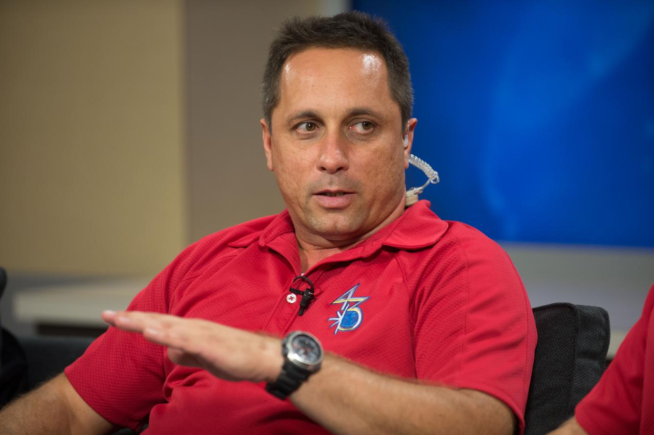Expedition 42/43 Crew News Conference with crew members Terry Virts, Anton Shkaplerov and Samantha Cristoforetti. Photo Date: September 18, 2014.  Location:  Bldg. 2s - PAO Studio B.  Photographer: Robert Markowitz