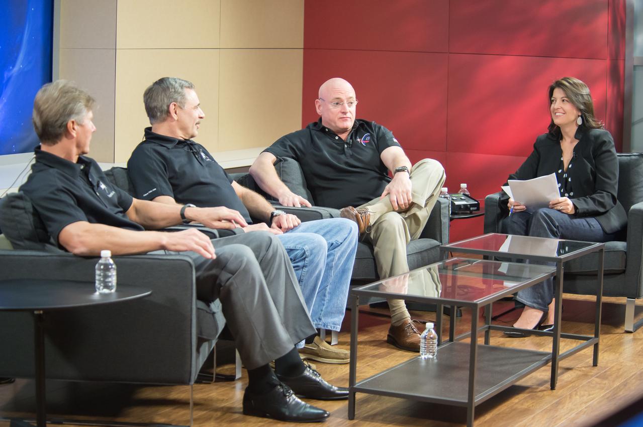 Date: 01-15-15 Location: Bldg 2, Studio B Subject: Expedition 43-46 News Conference with Gennady Padalka, Roscosmos; Expedition 44 Commander/Soyuz TMA-16M Commander; Scott Kelly, NASA; Expedition 43-44 Flight Engineer and Expedition 45-46 Commander, Mikhail Kornienko, Roscosmos; Expedition 43-46 Flight Engineer. Photographer: James Blair