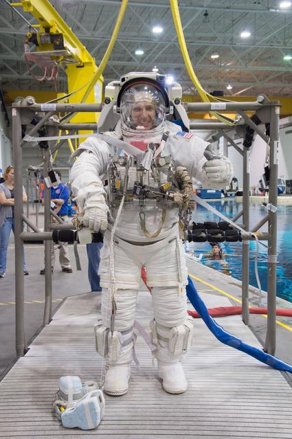 NASA image: PHOTO DATE:  08-31-15.LOCATION:  NBL - Pool Topside .SUBJECT: Expedition 51/52 (Soyuz 50) astronaut Mark Vande Hei during ISS EVA Maintenance 1  training..PHOTOGRAPHER:  BILL STAFFORD