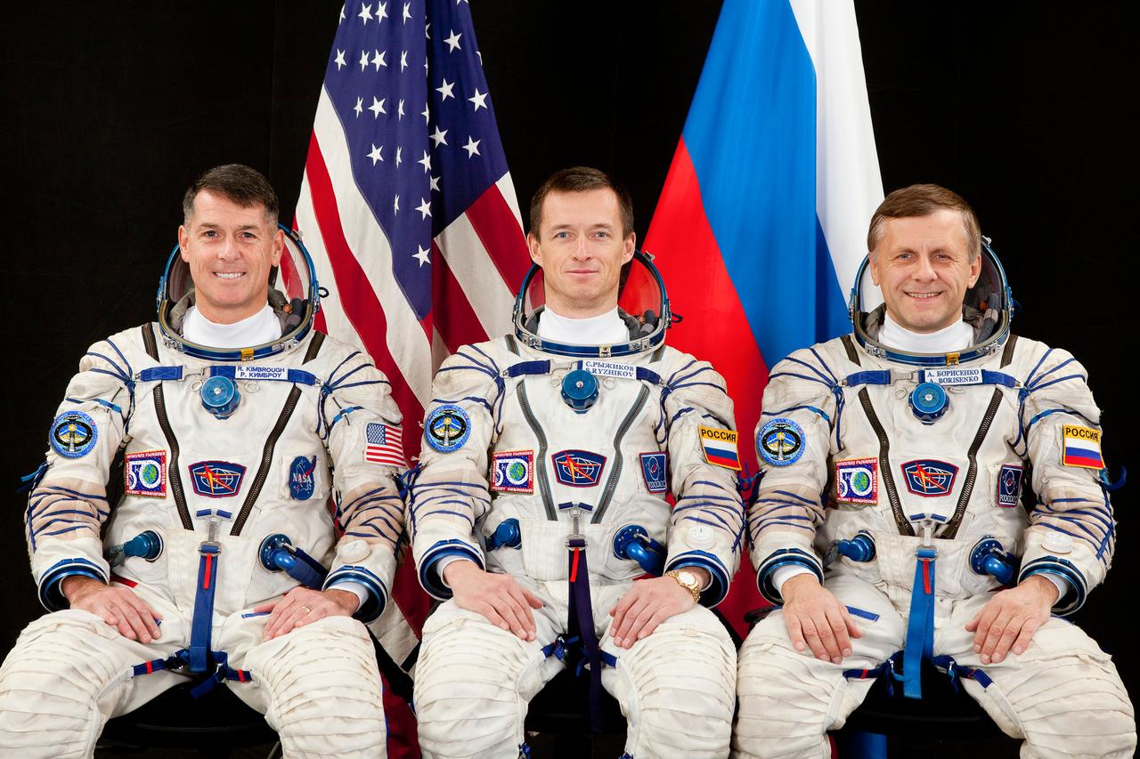 JSC2016e105227 (10/14/2015) --- All three members of Expedition 49 to the International Space Station; NASA astronaut Shane Kimbrough (left), along with Russian cosmonauts Sergey Ryzhikov (center) and Andrey Borisenko (right).
