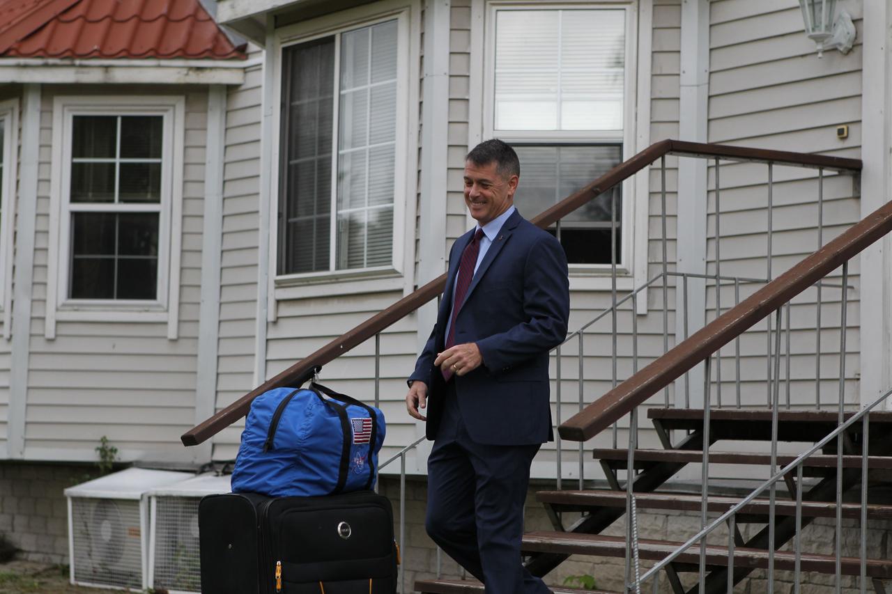 At the Gagarin Cosmonaut Training Center in Star City, Russia, Expedition 49 crewmember Shane Kimbrough of NASA departs his cottage Sept. 8 for a flight to the launch site at the Baikonur Cosmodrome in Kazakhstan, where he and cosmonauts Sergey Ryzhikov and Andrey Borisenko of Roscosmos will launch on Sept. 24, Kazakh time on the Soyuz MS-02 spacecraft for a five-month mission on the International Space Station.  NASA/Stephanie Stoll 
