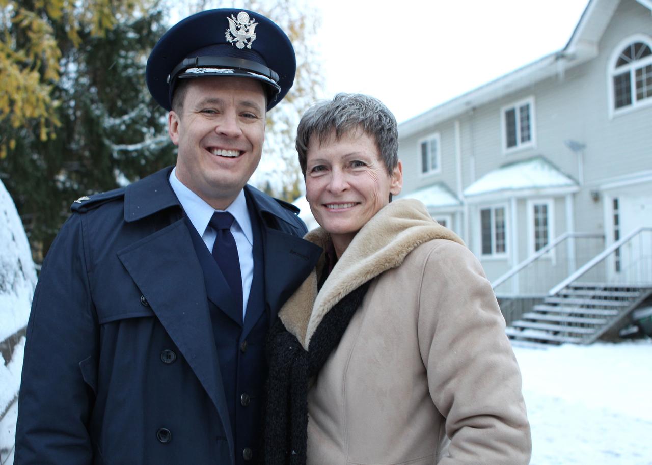 Outside their residence cottages at the Gagarin Cosmonaut Training Center in Star City, Russia, Expedition 50-51 prime crewmember Peggy Whitson of NASA (right) and her backup, NASA’s Jack Fischer (left) pose for a wintry picture Nov. 1 before flying to their launch site in Baikonur, Kazakhstan. Whitson, Oleg Novitskiy of the Russian Federal Space Agency (Roscosmos) and Thomas Pesquet of the European Space Agency will launch Nov. 18, Baikonur time, on the Soyuz MS-03 spacecraft for a six-month mission on the International Space Station. NASA/Stephanie Stoll