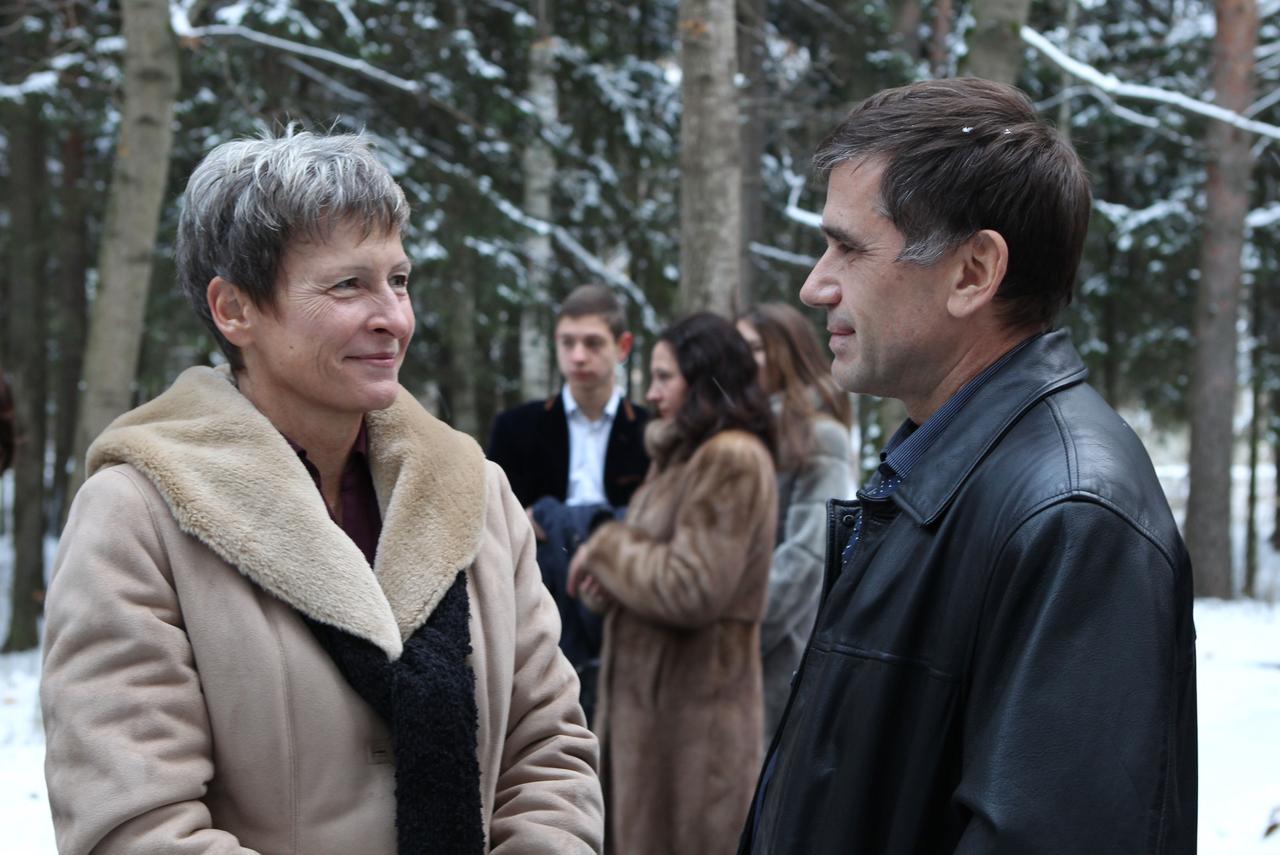 At the Gagarin Cosmonaut Training Center in Star City, Russia, Expedition 50-51 crewmember Peggy Whitson shares a moment with cosmonaut Yuri Malenchenko of the Russian Federal Space Agency (Roscosmos) Nov. 1 before departing for the launch site in Baikonur, Kazakhstan. Whitson’s last flight to the International Space Station was with Malenchenko in 2007-2008 when she became the first female commander of the ISS during Expedition 16. Whitson, Oleg Novitskiy of Roscosmos and Thomas Pesquet of the European Space Agency will launch Nov. 18, Baikonur time, on the Soyuz MS-03 spacecraft for a six-month mission on the ISS. NASA/Stephanie Stoll