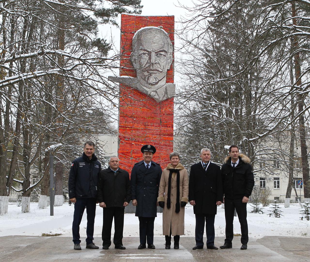 At the Gagarin Cosmonaut Training Center in Star City, Russia, the Expedition 50-51 prime and backup crewmembers pose for pictures Nov. 1 in front of Lenin’s Statue before departing for their launch site in Baikonur, Kazakhstan. From left to right are backup crewmembers Paolo Nespoli of the European Space Agency, Fyodor Yurchikhin of the Russian Federal Space Agency (Roscosmos) and Jack Fischer of NASA and prime crewmembers Peggy Whitson of NASA, Oleg Novitskiy of the Russian Federal Space Agency (Roscosmos) and Thomas Pesquet of the European Space Agency. Whitson, Novitskiy and Pesquet will launch Nov. 18, Baikonur time, on the Soyuz MS-03 spacecraft for a six-month mission on the International Space Station. NASA/Stephanie Stoll
