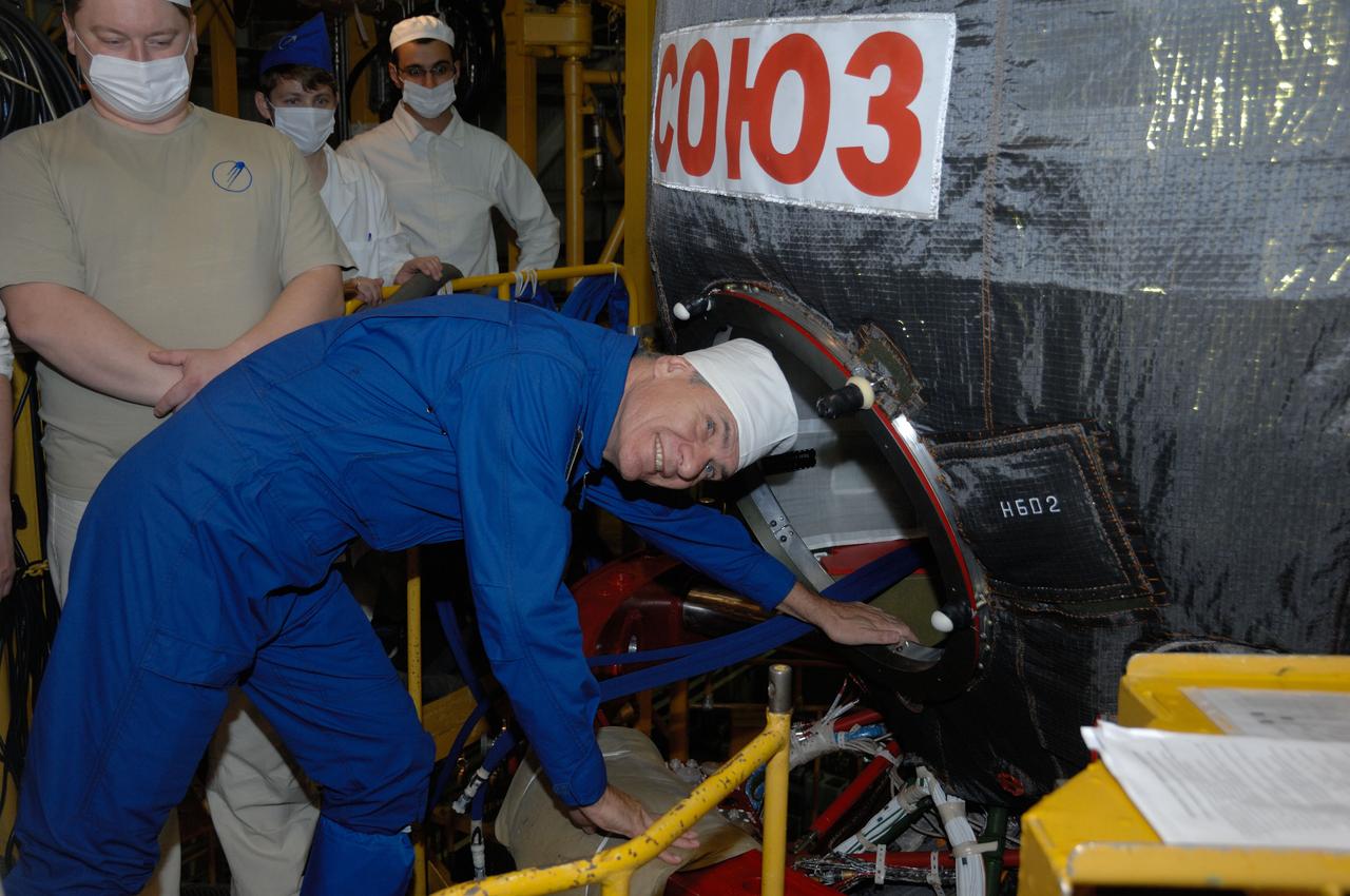 In the Integration Facility at the Baikonur Cosmodrome in Kazakhstan, Expedition 50-51 backup crewmember Paolo Nespoli of the European Space Agency climbs aboard the Soyuz MS-03 spacecraft Nov.2 during pre-launch training. Nespoli, Jack Fischer of NASA and Fyodor Yurchikhin of the Russian Federal Space Agency (Roscosmos) will back up the prime crewmembers, Peggy Whitson of NASA, Oleg Novitskiy of Roscosmos and Thomas Pesquet of the European Space Agency, who will launch Nov. 18, Baikonur time, for a six-month mission on the International Space Station. NASA/Alexander Vysotsky