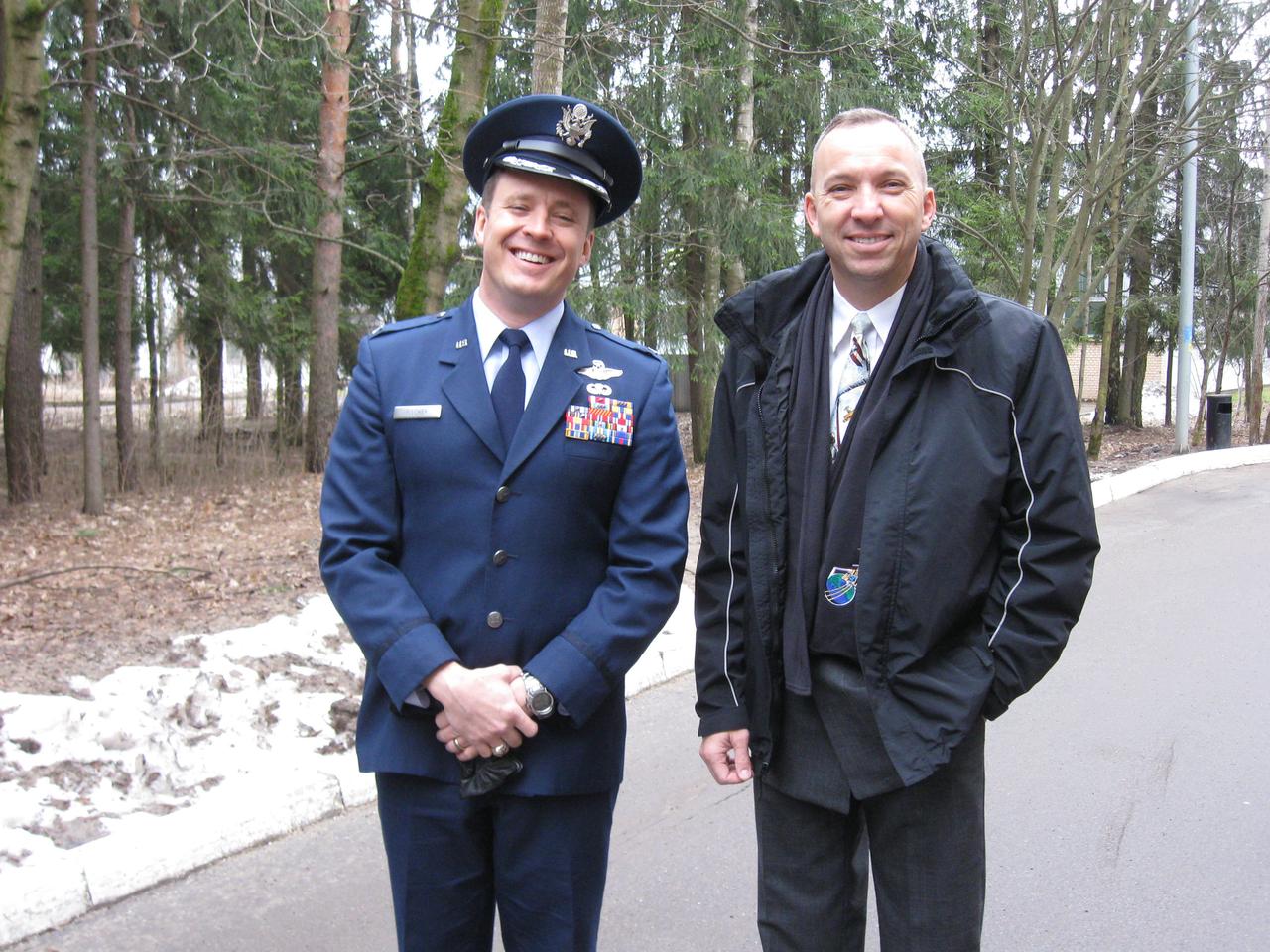 jsc2017e039770 (04/05/2017) --- At the Gagarin Cosmonaut Training Center in Star City, Russia, Expedition 51 crewmember Jack Fischer of NASA (left) poses for pictures with his backup, Randy Bresnik of NASA April 5 as they prepared to fly to the launch site at the Baikonur Cosmodrome in Kazakhstan for final pre-launch preparations. Fischer and Fyodor Yurchikhin of the Russian Federal Space Agency (Roscosmos) will launch April 20 on the Soyuz MS-04 spacecraft from Baikonur for a four and a half month mission on the International Space Station. Photo: NASA/Rob Navias