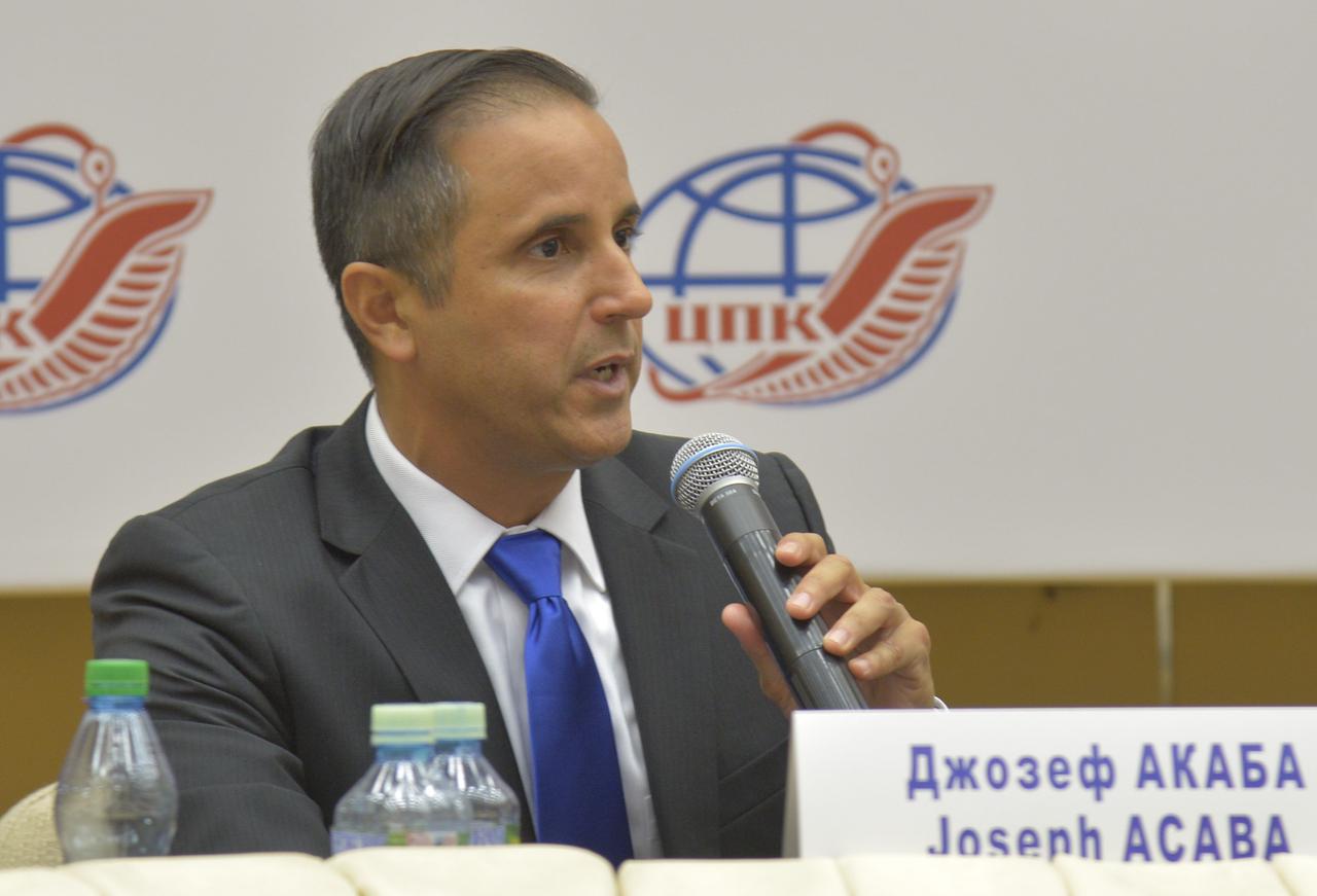 jsc2017e114481 (Sept. 1, 2017) --- At the Gagarin Cosmonaut Training Center in Star City, Russia, Expedition 53-54 crewmember Joe Acaba of NASA answers a reporter’s question during a news conference Sept. 1. Acaba, Mark Vande Hei of NASA and Alexander Misurkin of Roscosmos will launch Sept. 13 on the Soyuz MS-06 spacecraft from the Baikonur Cosmodrome in Kazakhstan on a five and a half month mission aboard the International Space Station. Credit: NASA/Elizabeth Weissinger