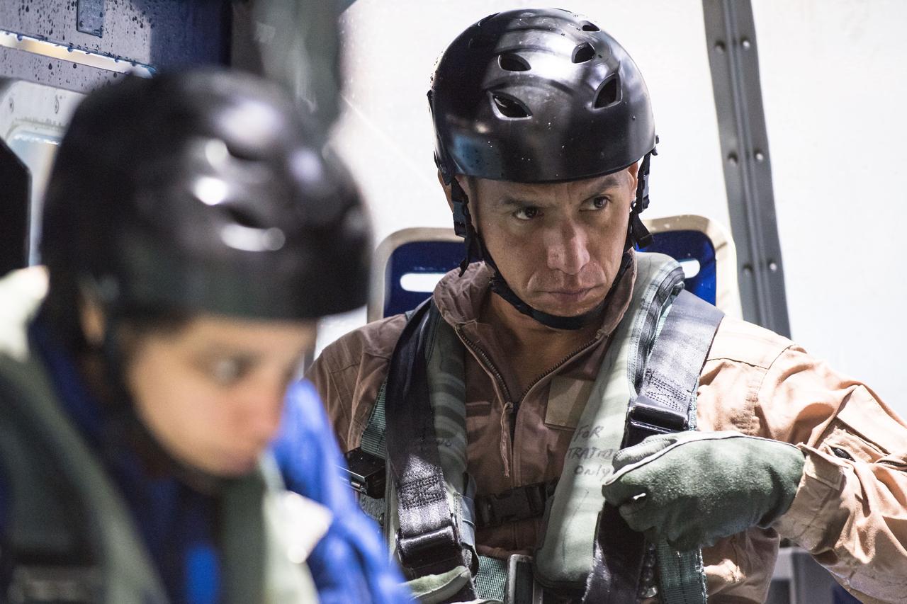 jsc2017e118970 (September 21, 2017) --- 2017 NASA astronaut candidate Frank Rubio readies for helicopter water survival training at NASA Johnson Space Center’s Neutral Buoyancy Laboratory in Houston. Photo Credit: (NASA/Josh Valcarcel)
