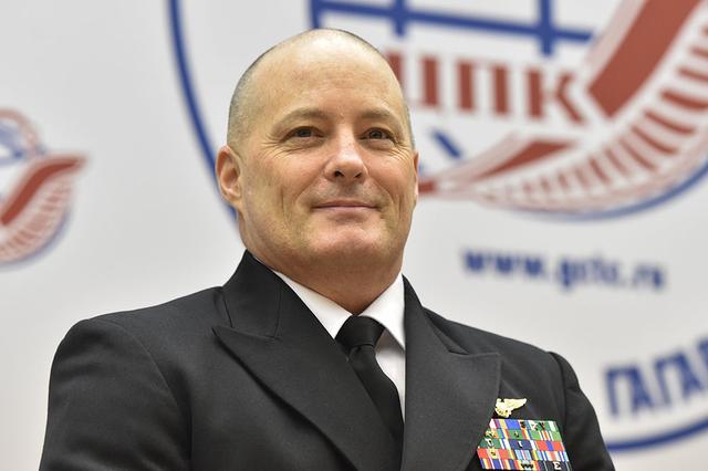 NASA image: jsc2017e136052 - At the Gagarin Cosmonaut Training Center in Star City, Russia, Expedition 54-55 prime crewmember Scott Tingle of NASA listens to a reporter’s question during a crew news conference Nov. 30. Tingle, Anton Shkaplerov of the Russian Federa