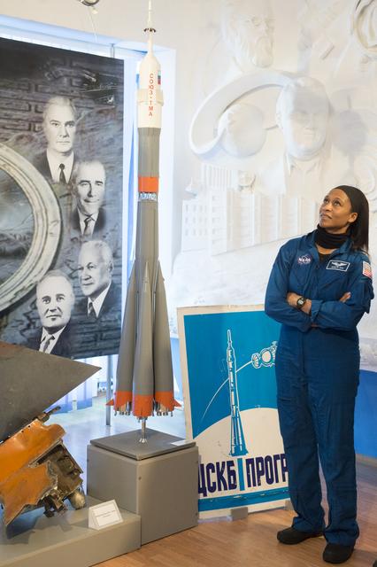 NASA image: jsc2017e136937 - At the Baikonur Museum in Baikonur, Kazakhstan, Expedition 54-55 backup crewmember Jeanette Epps of NASA views a model of a Soyuz rocket Dec. 6 during a traditional pre-launch visit to the facility. Epps, Sergey Prokopyev of the Russian Fe