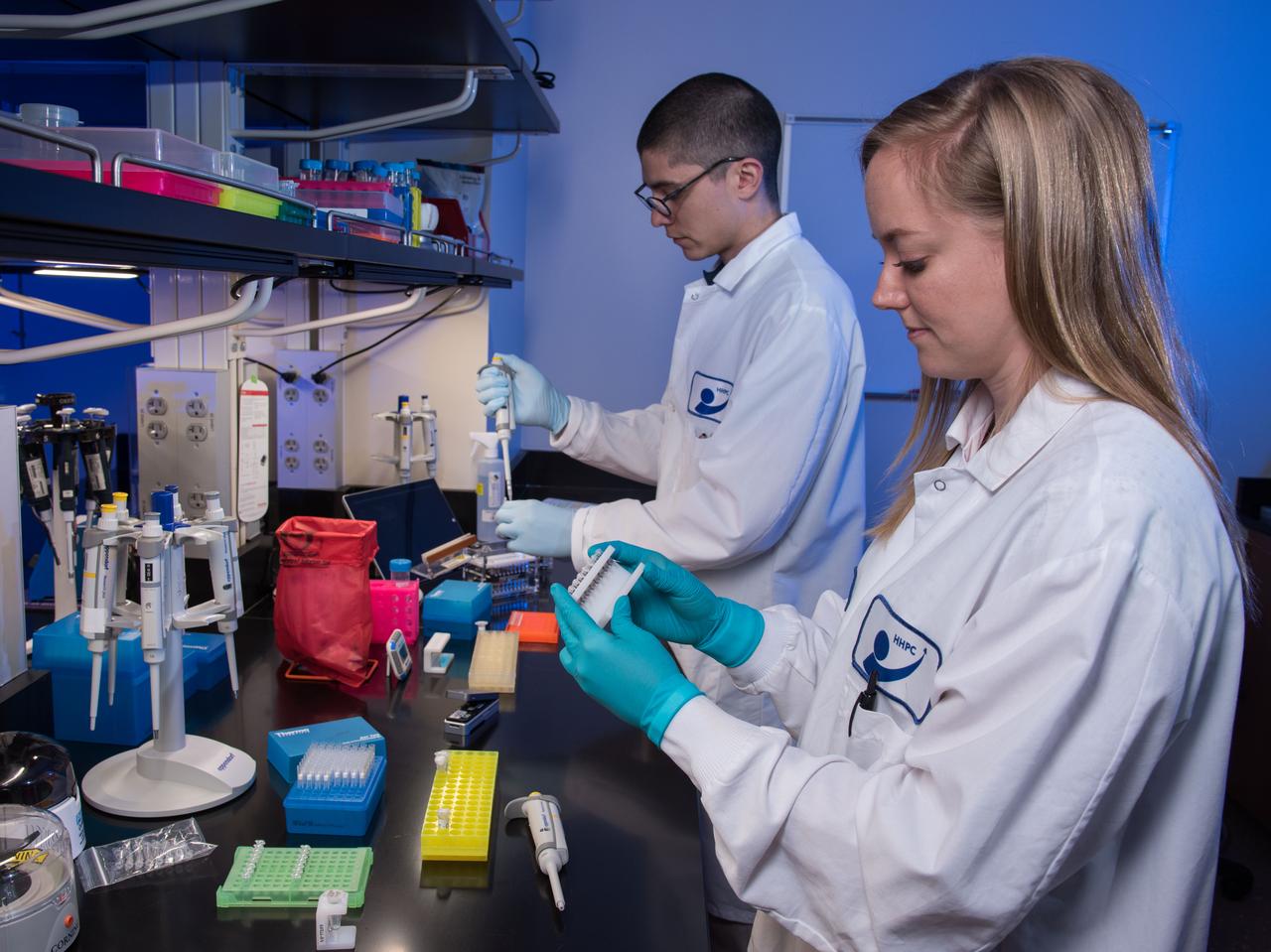 jsc2018e040417 (4/30/2018) --- Researchers at NASA's Johnson Space Center perform DNA and RNA sequencing on microbes as part of the Biomolecule Extraction and Sequencing Technology (BEST) experiment. The same sequencing procedure is performed in orbit aboard the International Space Station (ISS) and the results are compared to those on the ground. This will provide better insight into the effects of the spaceflight environment on microbial life.