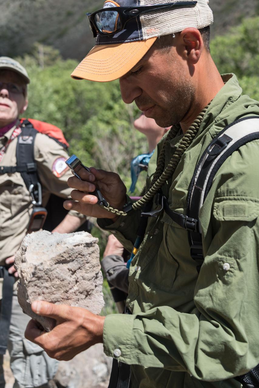 jsc2018e060241 (06/19/2018) --- 2017 NASA astronaut candidate Raja Chari during earth and planetary science training in Rio Grande del Norte National Monument Upper Gorge Area near Questa, N.M. Photo Credit: (NASA/Norah Moran)