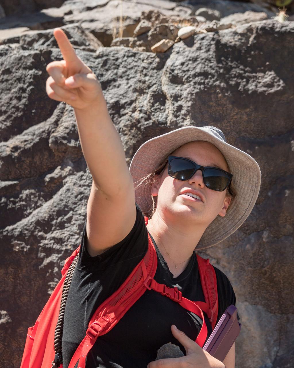jsc2018e060304 (06/20/2018) --- Canadian Space Agency astronaut candidate Jennifer Sidey-Gibbons during earth and planetary science training in Rio Grande del Norte National Monument Upper Gorge Area near Questa, N.M. Photo Credit: (NASA/Norah Moran)