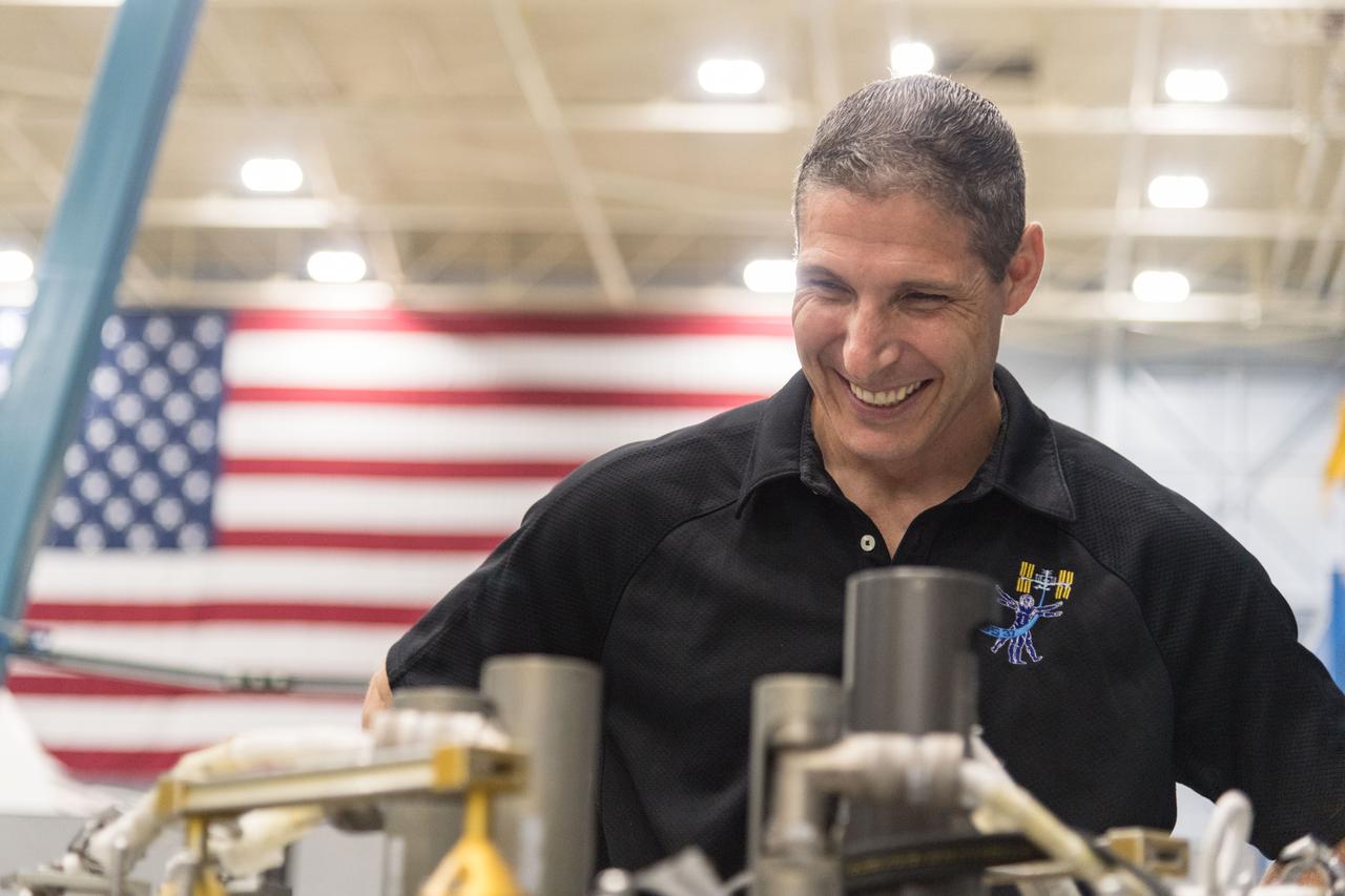 NASA commercial crew astronaut Mike Hopkins trains with Extravehicular Activity (EVA) tools and hardware in Johnson Space Center’s Space Vehicle Mockup Facility in Houston. Hopkins is assigned to the second crewed flight of SpaceX’s Crew Dragon.