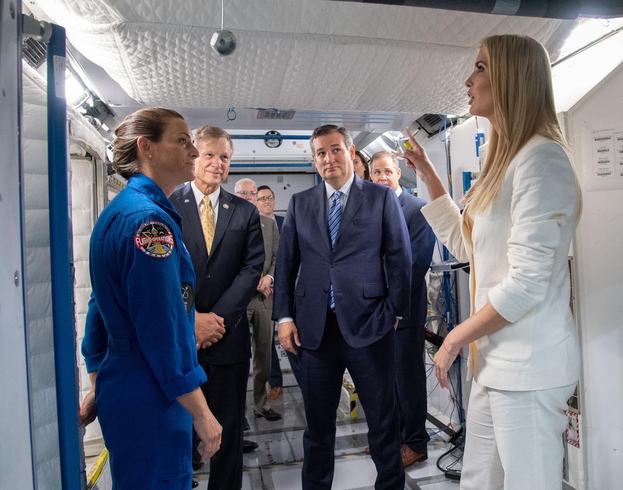jsc2018e083389 – (Sept. 20, 2018) – NASA Astronaut Nicole Mann shows Advisor to the President Ivanka Trump around a mockup of the International Space Station during a visit to NASA’s Johnson Space Center.