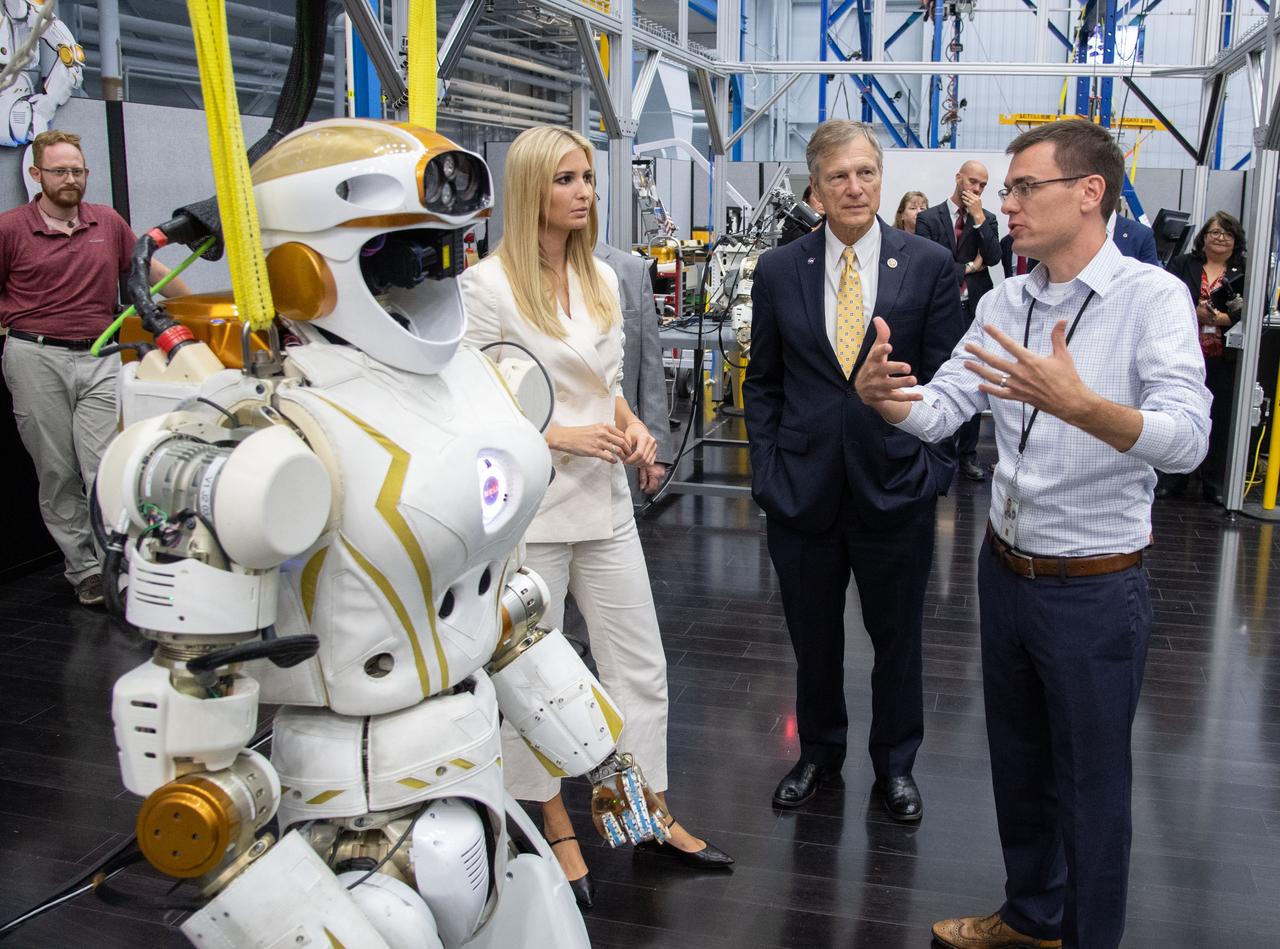 jsc2018e083429 – (Sept. 20, 2018) – Advisor to the President Ivanka Trump learns about the Valkyrie robot during a visit to NASA’s Johnson Space Center. Valkyrie is designed to be a robust, rugged, entirely electric humanoid robot capable of operating in degraded or damaged human-engineered environments.