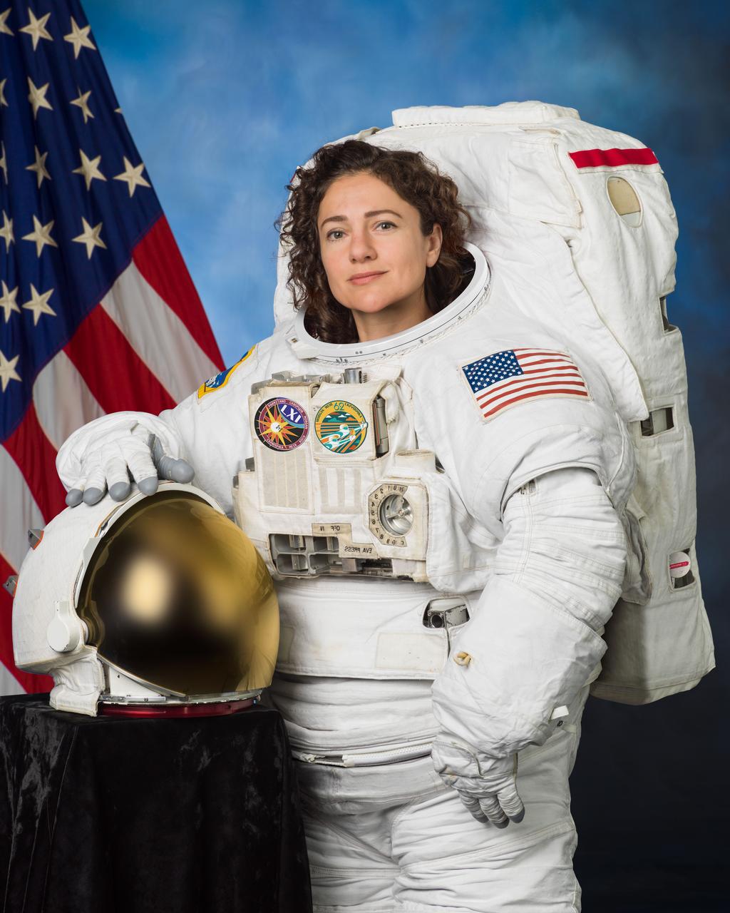 jsc2018e083590_alt (Sept. 11, 2018) - Portrait of NASA Astronaut Jessica Meir in an Extravehicular Mobility Unit (spacesuit). Credit: NASA/Josh Valcarcel