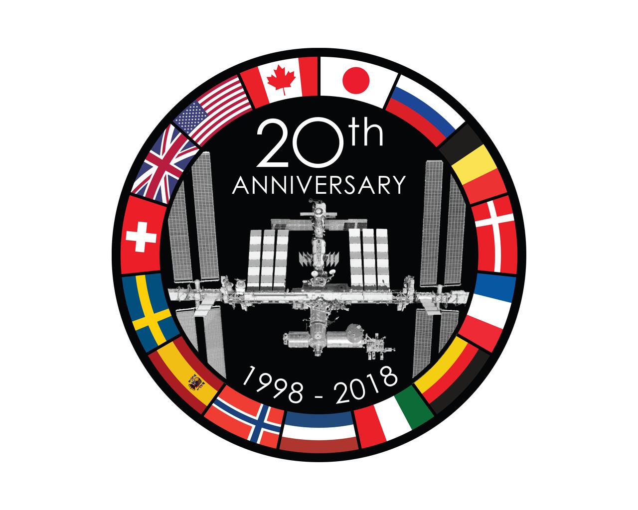 jsc2018e097272 (Nov. 20, 2018) --- The 20th anniversary logo of the International Space Station. The Zarya module, the first element of the space station, was launched aboard a Proton-K rocket from Russia on Nov. 20, 1998 and placed into orbit several minutes later.