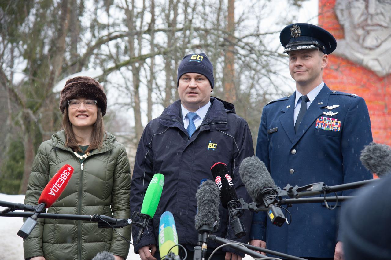 At the Gagarin Cosmonaut Training Center in Star City, Russia, Expedition 59 crewmembers Christina Koch of NASA (left), Alexey Ovchinin of Roscosmos (center) and Nick Hague of NASA (right) respond to reporters’ questions Feb. 26 as they prepared to depart for their launch site at the Baikonur Cosmodrome in Kazakhstan for final pre-launch training. They will launch on March 14, U.S. time, on the Soyuz MS-12 spacecraft from the Baikonur Cosmodrome in Kazakhstan for a six-and-a-half month mission on the International Space Station.  NASA/Beth Weissinger 