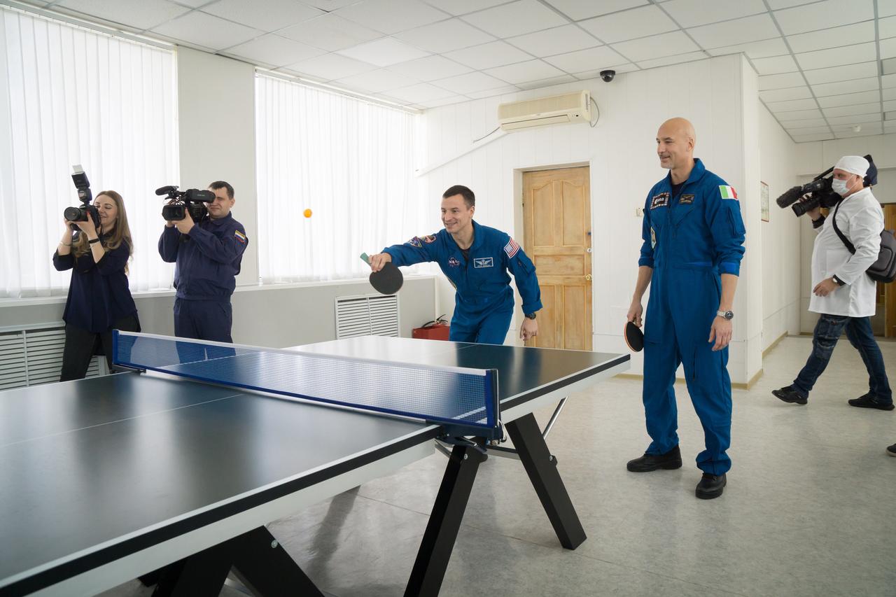 At their Cosmonaut Hotel crew quarters in Baikonur, Kazakhstan, Expedition 59 backup crewmembers Drew Morgan of NASA (left) and Luca Parmitano of the European Space Agency (right) take a break from pre-launch training March 7 for a game of ping-pong. Along with Alexander Skvortsov of Roscosmos, they are the backups to the prime crewmembers, Christina Koch of NASA, Alexey Ovchinin of Roscosmos and Nick Hague of NASA, who will launch March 14, U.S. time, on the Soyuz MS-12 spacecraft from the Baikonur Cosmodrome for a six-and-a-half month mission on the International Space Station...NASA/Victor Zelentsov.