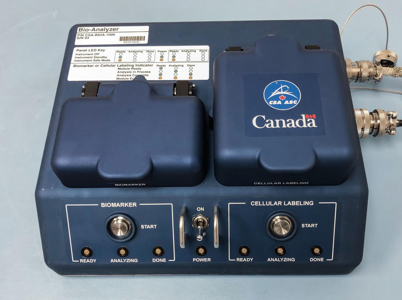 jsc2019e017352 (3/1/2019) --- The Canadian Space Agency's Bio-Analyzer is a liquid sample analysis device that will help astronauts on board the International Space Station accelerate the process of scientific data collection. Using just a few drops of liquid, it quickly returns key biomedical analyses.