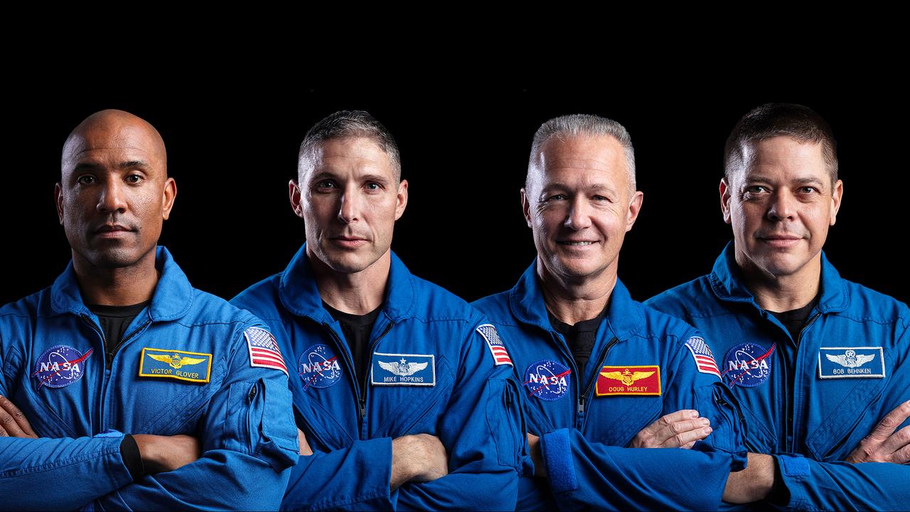 Group portrait photos of SpaceX Crew Flight Test (Demo-2) crew & backup crews - From left to right: Victor Glover, Mike Hopkins, Doug Hurley and Bob Behnken.
