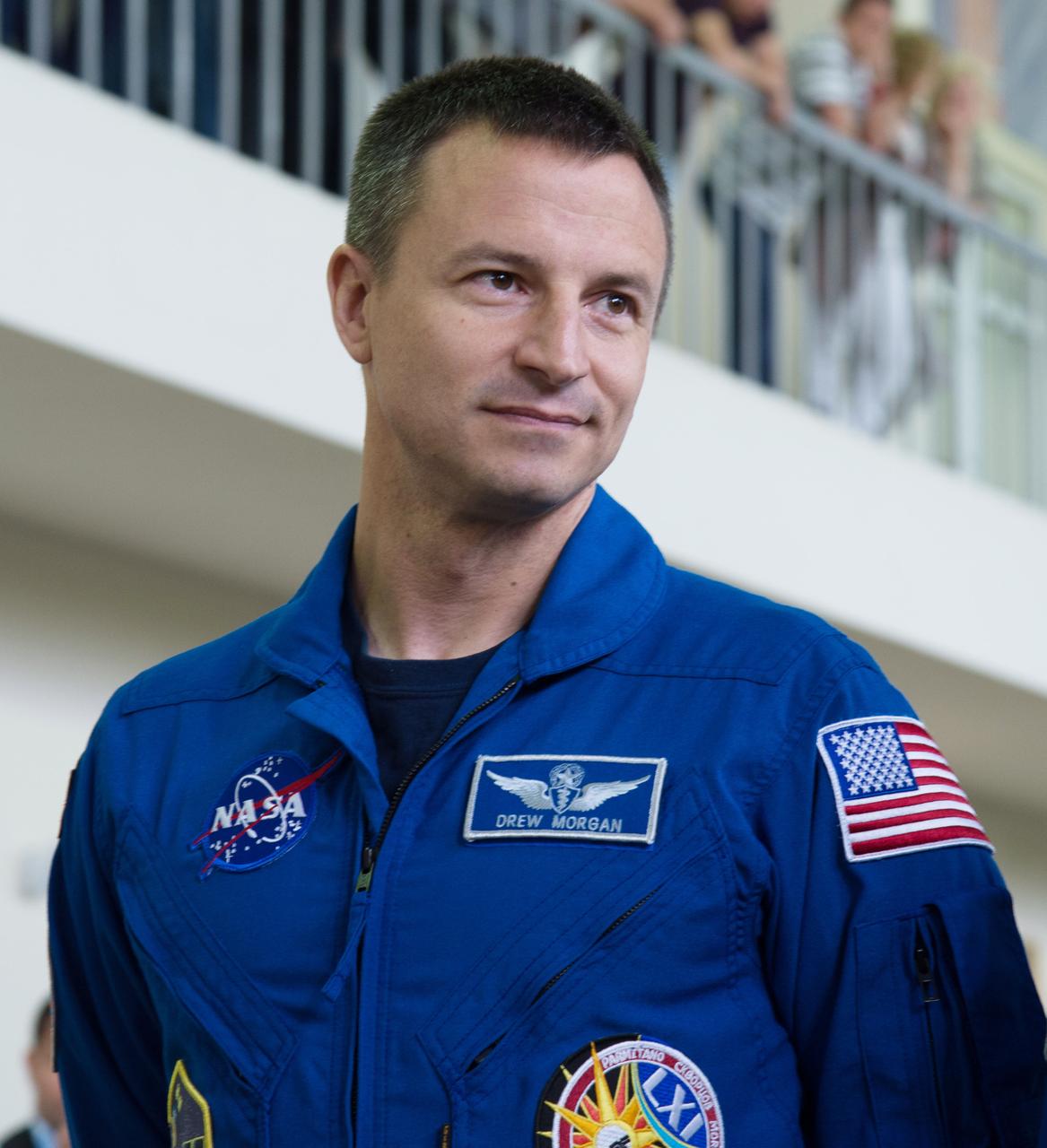 jsc2019e035257 - At the Gagarin Cosmonaut Training Center in Star City, Russia, Expedition 60 crewmember Drew Morgan of NASA listens to a reporter’s question June 26 during final qualification exams. Morgan, Alexander Skvortsov of Roscosmos and Luca Parmitano of the European Space Agency will launch July 20 on the Soyuz MS-13 spacecraft from the Baikonur Cosmodrome in Kazakhstan for a mission on the International Space Station...NASA/Beth Weissinger.