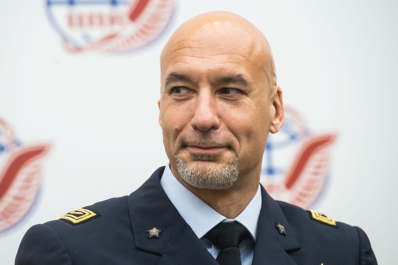 jsc2019e036804 - At the Gagarin Cosmonaut Training Center in Star City, Russia, Expedition 60 crewmember Luca Parmitano of the European Space Agency listens to a reporter’s question June 28 during a news conference. Parmitano, Drew Morgan of NASA and Alexander Skvortsov of Roscosmos will launch July 20 on the Soyuz MS-13 spacecraft from the Baikonur Cosmodrome in Kazakhstan for a mission on the International Space Station...Andrey Shelepin/GCTC..
