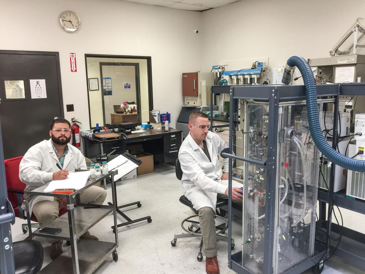 jsc2019e041785 (6/6/2017) --- A view of Biotechnologist, Edwin Figueroa Torres, with in-process Bryosomes fractions. The use of Precision Manufactured Targeted Nanoparticles for Orphan and Chronic Diseases like Alzheimer’s Disease in a Microgravity Environment Using Green SuperFluids Technology (STaARS BioScience-11) aims to create targeted nanoparticles that may arrest the progression of or cure Alzheimer’s Disease.