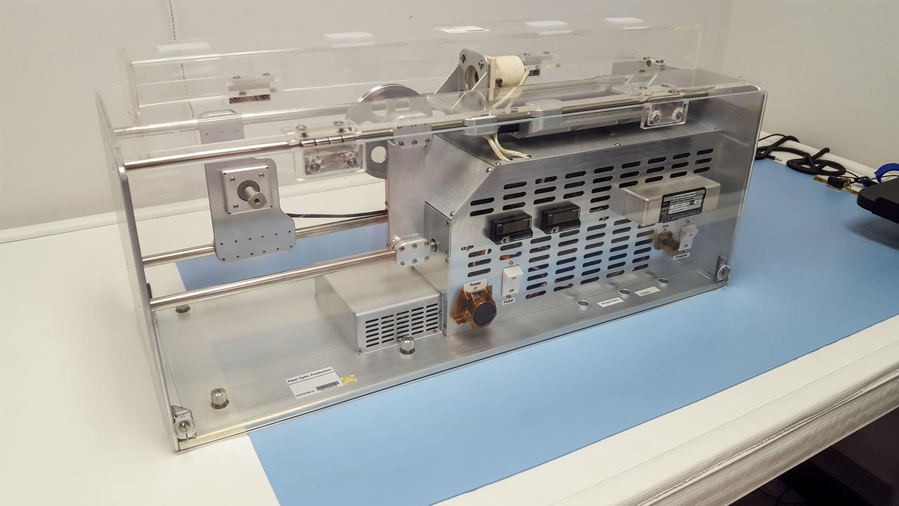 jsc2019e048245 (3/6/2019) — Preflight imagery of the Fiber Optic Production hardware. Physical Optics Corporation’s (POC’s) Fiber Optic Production investigation will create optical fibers with high commercial value aboard the International Space Station (ISS)and will operate within the Microgravity Science Glovebox (MSG).