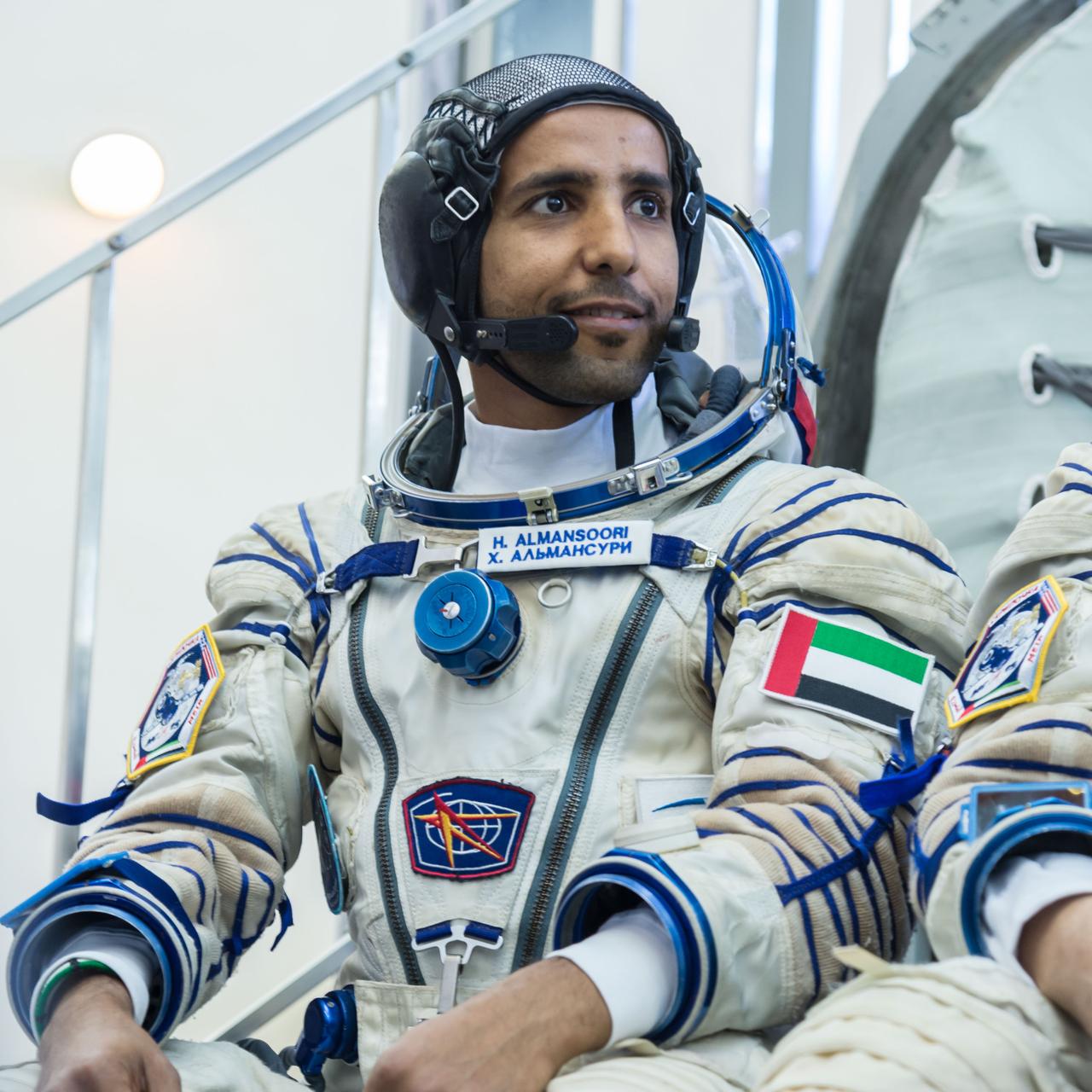 jsc2019e051853 - At the Gagarin Cosmonaut Training Center in Star City, Russia, spaceflight participant Hazzaa Ali Almansoori of the United Arab Emirates listens to a reporter’s question during final crew qualification exams Aug. 30. Almansoori will launch with Expedition 61 crewmembers Jessica Meir of NASA and Oleg Skripochka of Roscosmos Sept. 25 on the Soyuz MS-15 spacecraft from the Baikonur Cosmodrome in Kazakhstan for a mission on the International Space Station...NASA/Beth Weissinger.