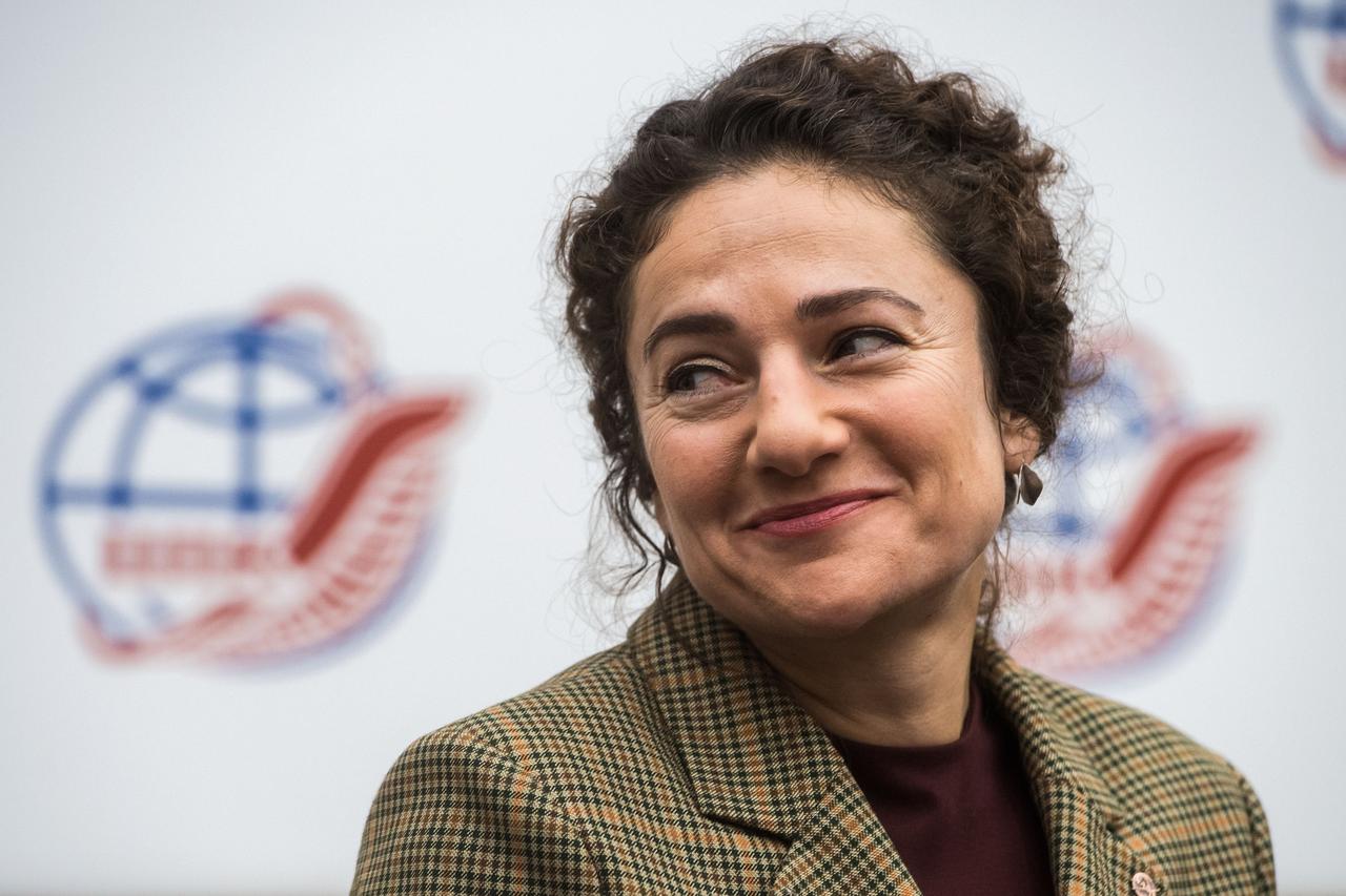 jsc2019e052154 - At the Gagarin Cosmonaut Training Center in Star City, Russia, Expedition 61 crewmember Jessica Meir of NASA listens to a reporter’s question Sept. 5 during a pre-launch news conference. Meir, Oleg Skripochka of Roscosmos and Hazzaa Ali Almansoori of the United Arab Emirates will launch Sept. 25 from the Baikonur Cosmodrome in Kazakhstan on the Soyuz MS-15 spacecraft for a mission on the International Space Station...Credit/Gagarin Cosmonaut Training Center.