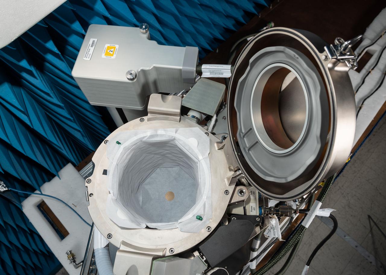 jsc2019e070462 (12/13/2019) --- A preflight view taken of the ISS Universal Waste Management System, Unit 1 during EMI/EMC Testing. This technology provides additional waste disposal points to the International Space Station (ISS) and aids in planning for future exploration missions including Deep Space Gateway (DSG). A smaller, more comfortable and more reliable waste-disposal method allows the crew to focus on other activities and enables further exploration in space.
