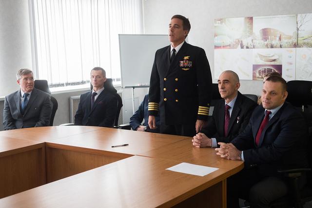 jsc2020e016784 - At the Gagarin Cosmonaut Training Center in Star City, Russia, Expedition 63 crewmember Chris Cassidy of NASA (standing) acknowledges the Russian State Commission’s approval of him for launch March 23 as his crewmates look on. From left to right are backup crewmembers Steve Bowen of NASA and Sergey Ryzhikov of Roscosmos, and prime crewmembers Anatoly Ivanishin and Ivan Vagner of Roscosmos. Cassidy, Ivanishin and Vagner will launch April 9 on the Soyuz MS-16 spacecraft from Baikonur for a six-and-a-half month mission on the International Space Station...Andrey Shelepin/Gagarin Cosmonaut Training Center..