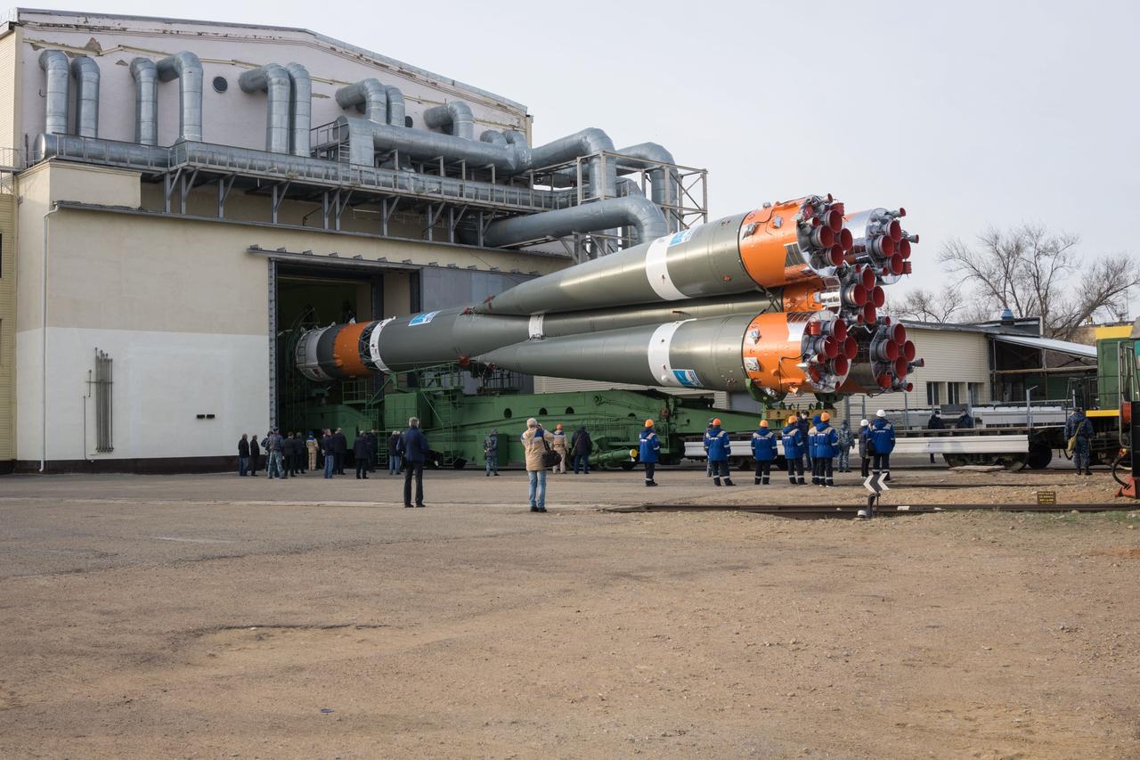 jsc2020e016987 - At the Baikonur Cosmodrome in Kazakhstan, the Soyuz MS-16 spacecraft and its booster are transported from the integration building to the Site 31 launch pad April 6 for final preparations for launch. Expedition 63 crewmembers Chris Cassidy of NASA and Anatoly Ivanishin and Ivan Vagner of Roscosmos are set to launch aboard the Soyuz MS-16 April 9 for a six-and-a-half month mission on the International Space Station...NASA/Victor Zelentsov.