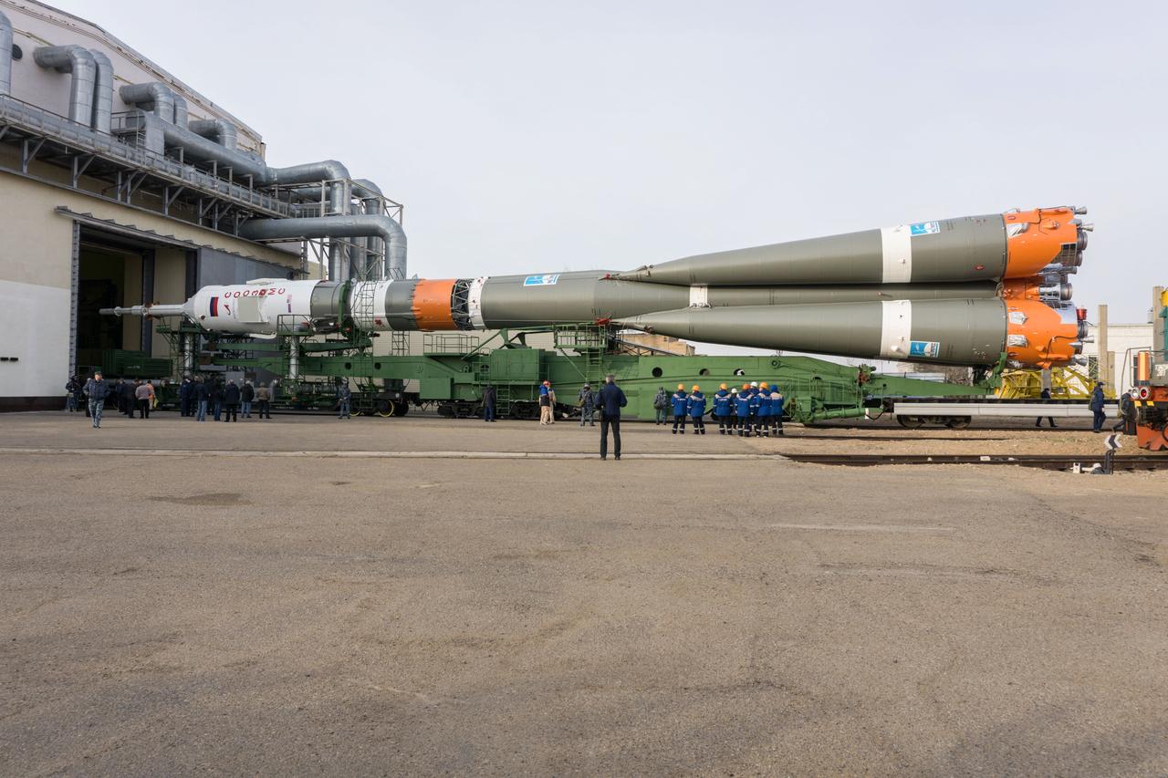 jsc2020e016988 - At the Baikonur Cosmodrome in Kazakhstan, the Soyuz MS-16 spacecraft and its booster are transported from the integration building to the Site 31 launch pad April 6 for final preparations for launch. Expedition 63 crewmembers Chris Cassidy of NASA and Anatoly Ivanishin and Ivan Vagner of Roscosmos are set to launch aboard the Soyuz MS-16 April 9 for a six-and-a-half month mission on the International Space Station...NASA/Victor Zelentsov.
