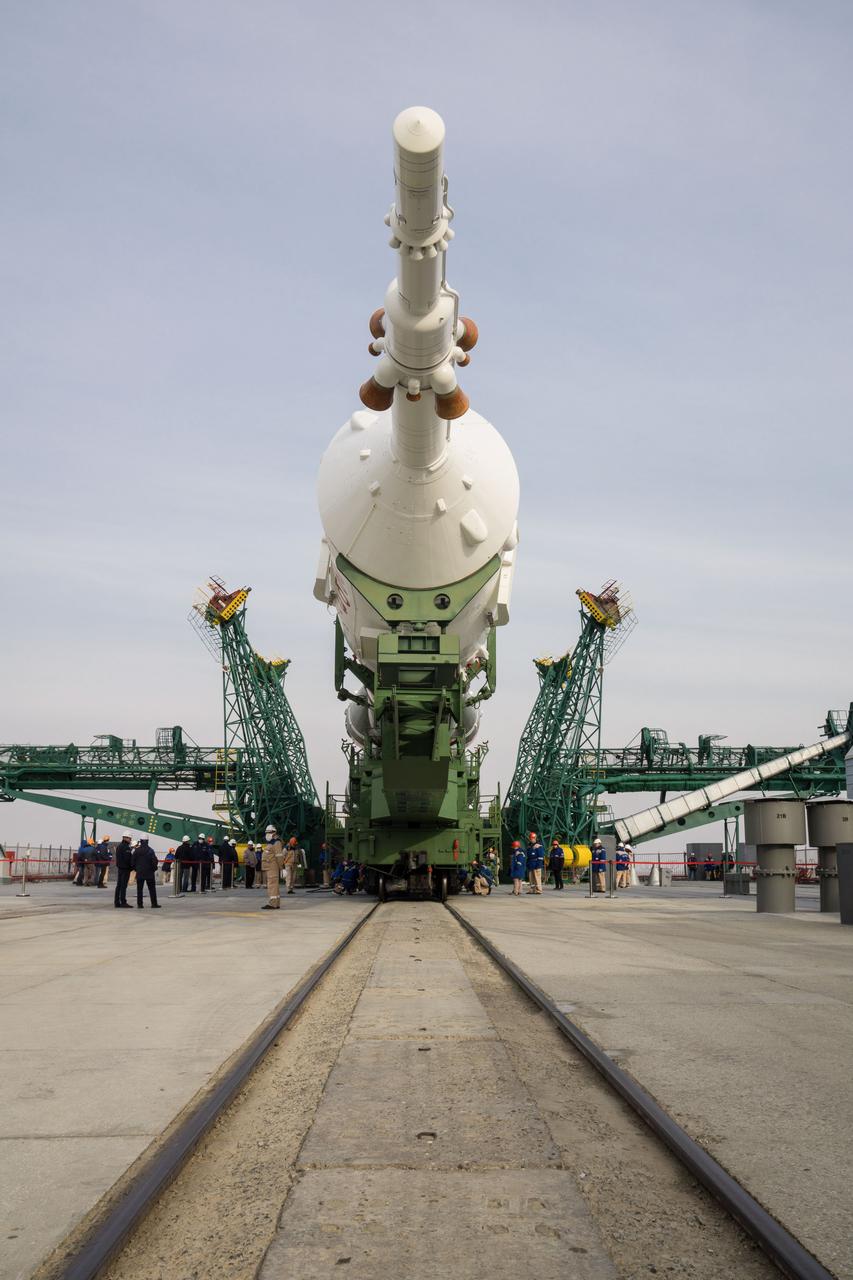jsc2020e016991 - At the Baikonur Cosmodrome in Kazakhstan, the Soyuz MS-16 spacecraft and its booster are raised to a vertical position at the Site 31 launch pad April 6 for final preparations for launch. Expedition 63 crewmembers Chris Cassidy of NASA and Anatoly Ivanishin and Ivan Vagner of Roscosmos are set to launch aboard the Soyuz MS-16 April 9 for a six-and-a-half month mission on the International Space Station...NASA/Victor Zelentsov.
