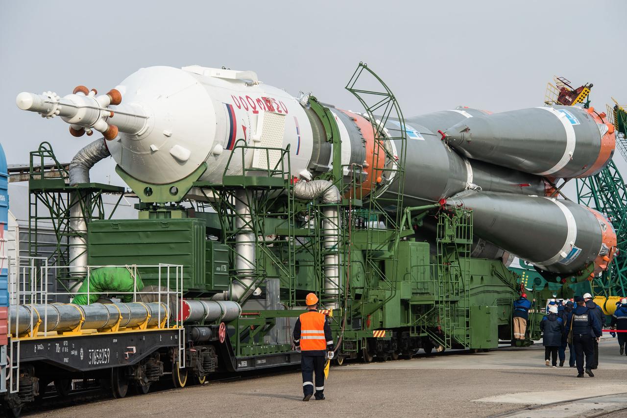 jsc2020e017001 - At the Baikonur Cosmodrome in Kazakhstan, the Soyuz MS-16 spacecraft and its booster are transported from the integration building to the Site 31 launch pad April 6 for final preparations for launch. Expedition 63 crewmembers Chris Cassidy of NASA and Anatoly Ivanishin and Ivan Vagner of Roscosmos are set to launch aboard the Soyuz MS-16 April 9 for a six-and-a-half month mission on the International Space Station...Andrey Shelepin/Gagarin Cosmonaut Training Center.