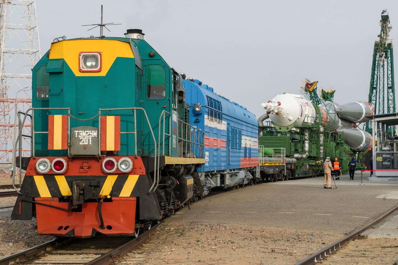 jsc2020e017004 - At the Baikonur Cosmodrome in Kazakhstan, the Soyuz MS-16 spacecraft and its booster are transported from the integration building to the Site 31 launch pad April 6 for final preparations for launch. Expedition 63 crewmembers Chris Cassidy of NASA and Anatoly Ivanishin and Ivan Vagner of Roscosmos are set to launch aboard the Soyuz MS-16 April 9 for a six-and-a-half month mission on the International Space Station...Andrey Shelepin/Gagarin Cosmonaut Training Center.